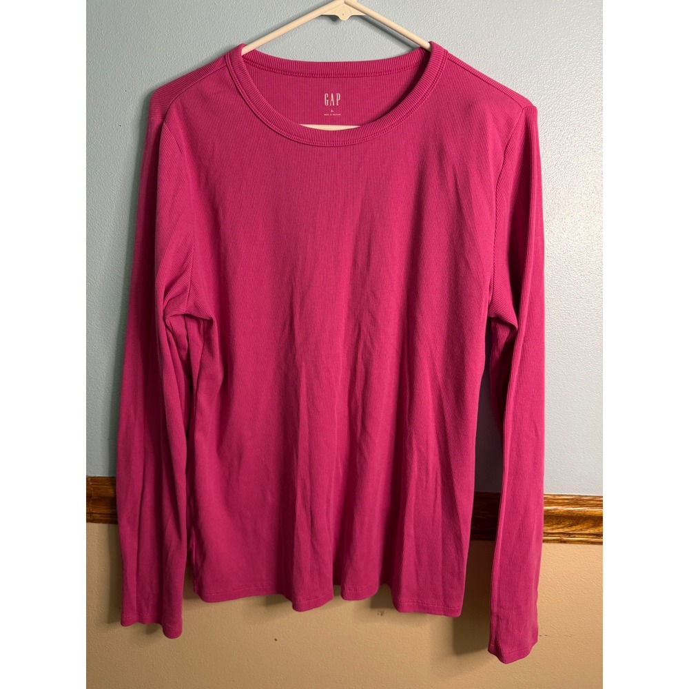 Gap Standout Pink Ribbed Long Sleeve Crewneck Tee XL Cotton Blend